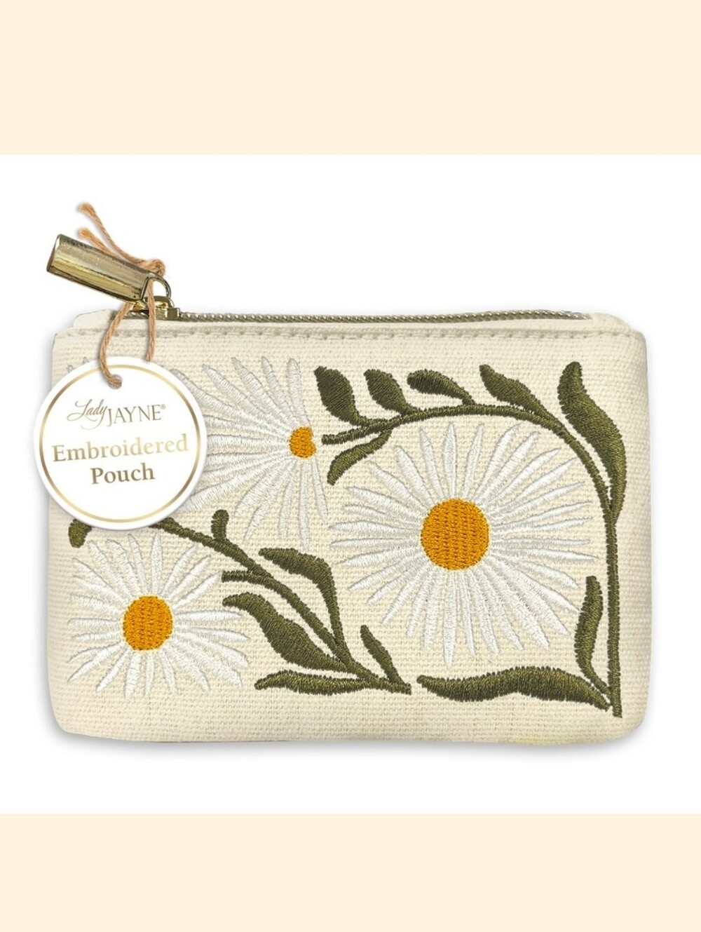 Embroidered Daisy Flower Canvas Coin Pouch Small About 3.25" X 5" Pretty